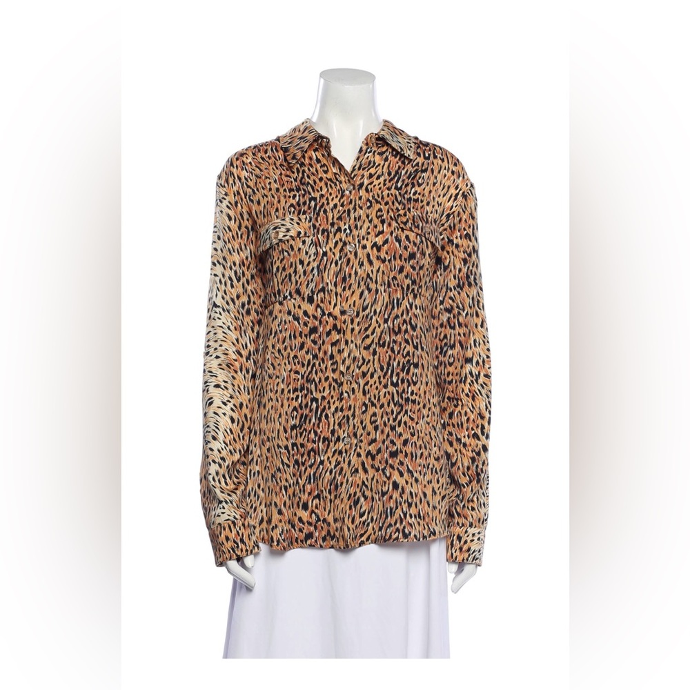 Le Superbe Leopard Print Long Sleeve Button-Up Top. Pants also available.